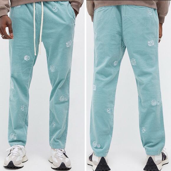 Pacsun ALIEN EMBROIDERED Corduroy Pull On Pants Men’s S Mint Green Slim Fit - Picture 3 of 11